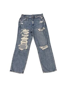 American Eagle Jeans Womens Sz 12 Long Blue Highest Rise 90s Boyfriend Thrashed